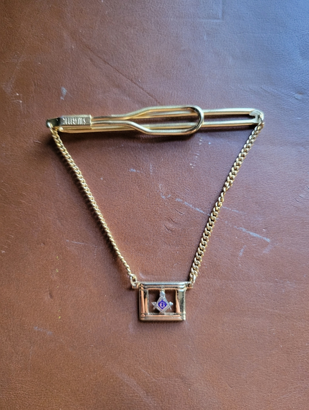 Swank Freemason Tie Clip Chain Vintage